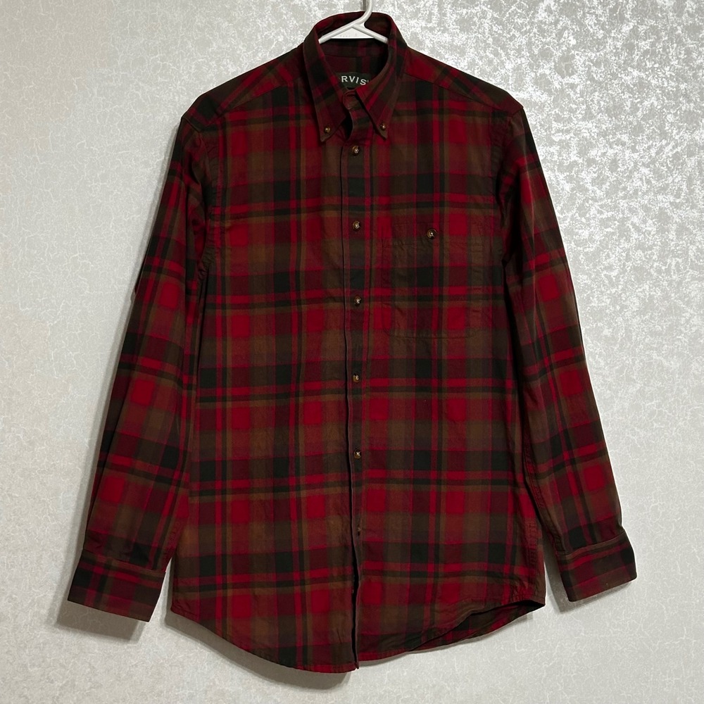 Orvis Tartan Plaid Long Sleeve Button Down Shirt Red Brown 100% Cotton Sz S‎